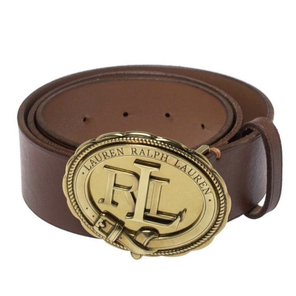 Lauren Ralph Lauren Tan Belt with Gold Emblem Buckle
